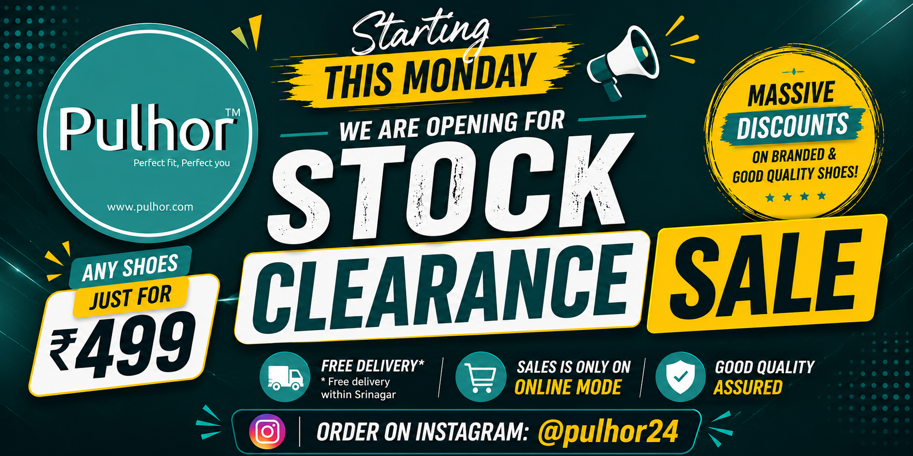 Pulhor Stock Clearance Sale starting Monday - Shoes at ₹499